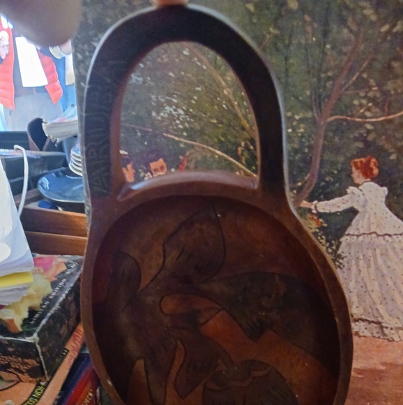 Vintage Artisan🐟 🥘Art Oval Tray Platter  Hand Carved Wood🪵Nice Gift.🎁 💕🥭 - Picture 4 of 11